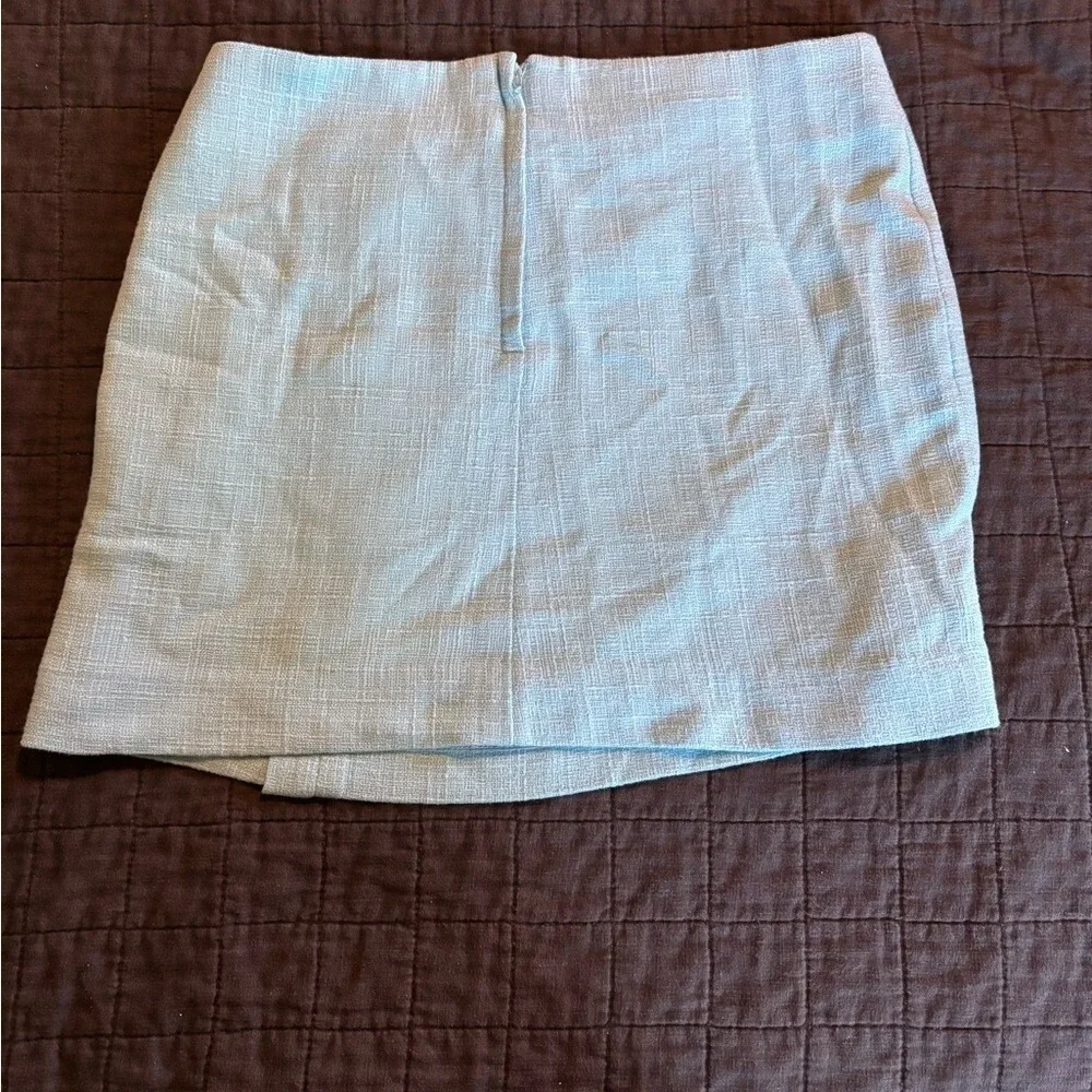 Lilly Pulitzer Blue Linen Blend Ruffle Faux Wrap Mini Skirt Gold Buttons Size 2